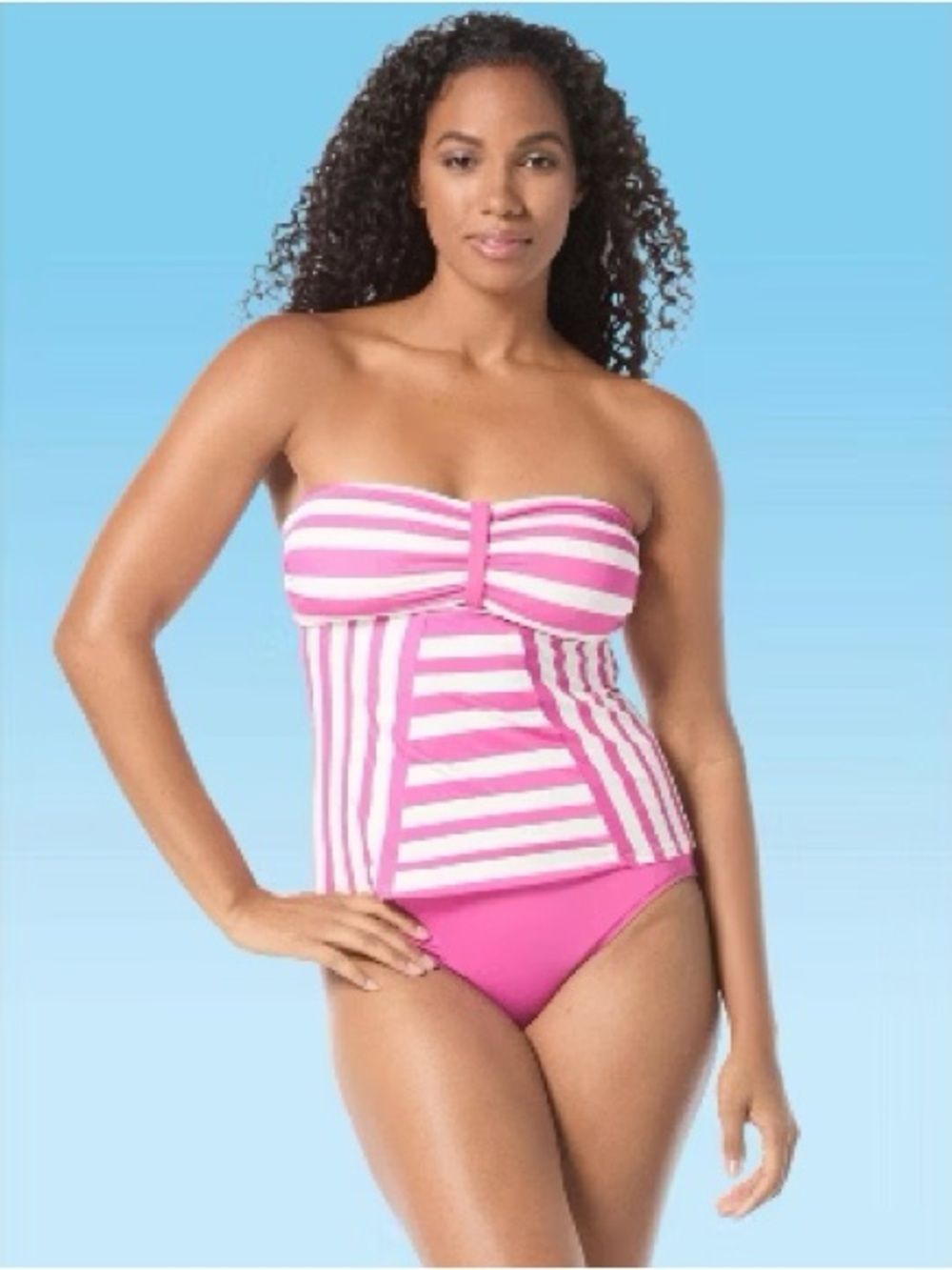 Coco Reef Fuchsia and White Striped Strapless Swim Top 36 DD 34 DD NWT